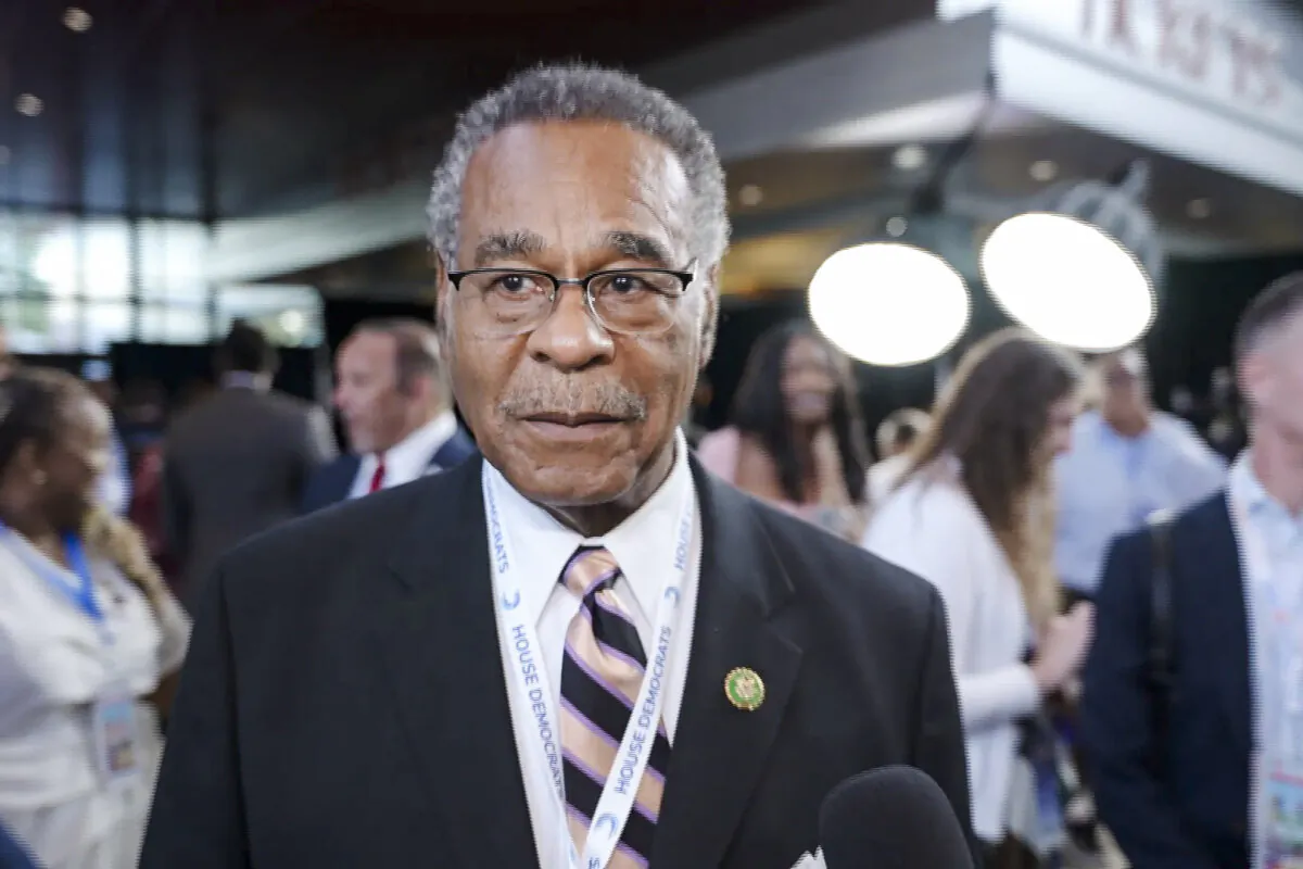Rep. Emanuel Cleaver (D-Mo.) at the Democratic National Convention in Chicago on Aug. 20, 2024. (The Epoch Times)