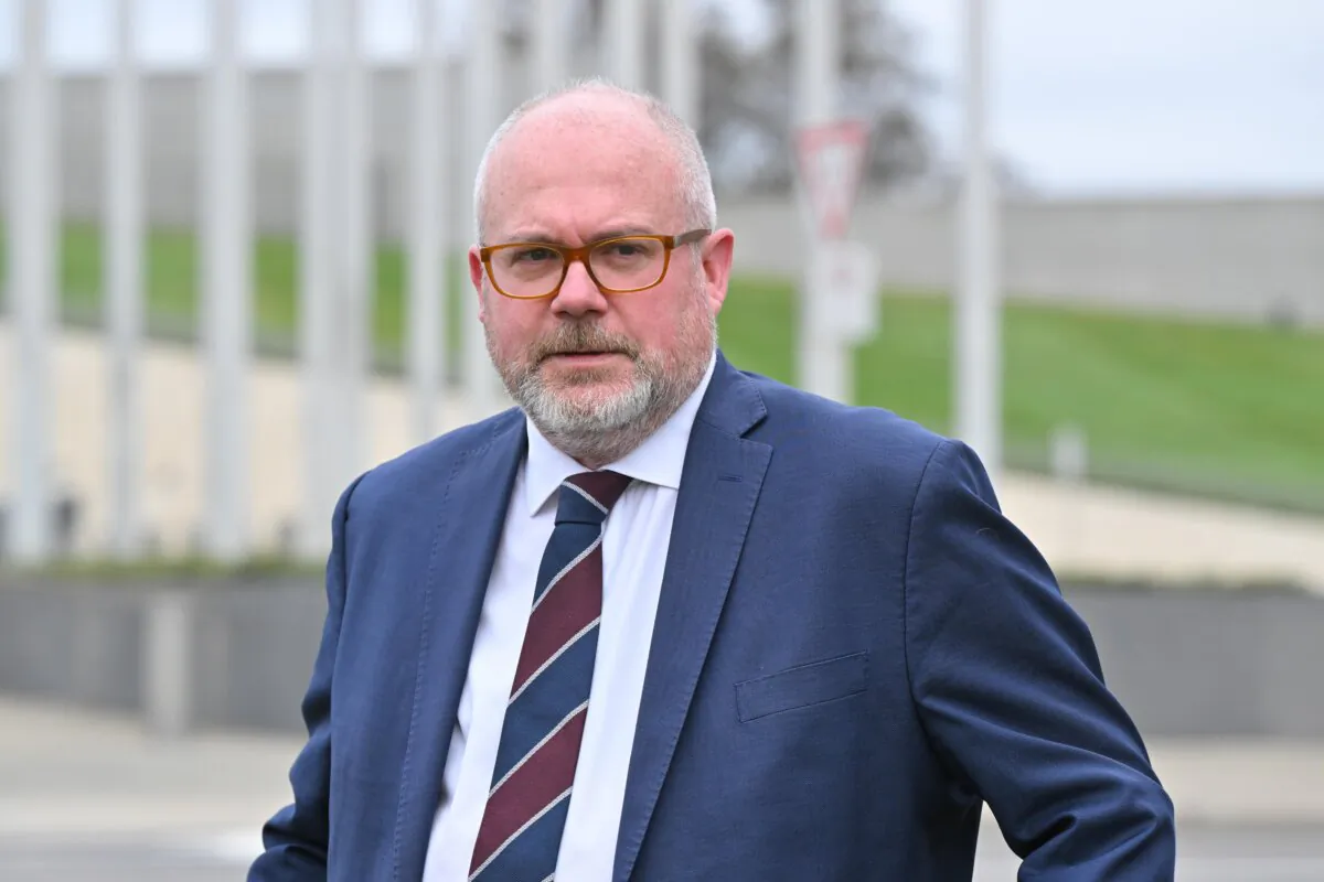 Minister for Industry and Innovation Tim Ayres outside Parliament House in Canberra, Australia on Aug. 19, 2024. (AAP Image/Mick Tsikas)