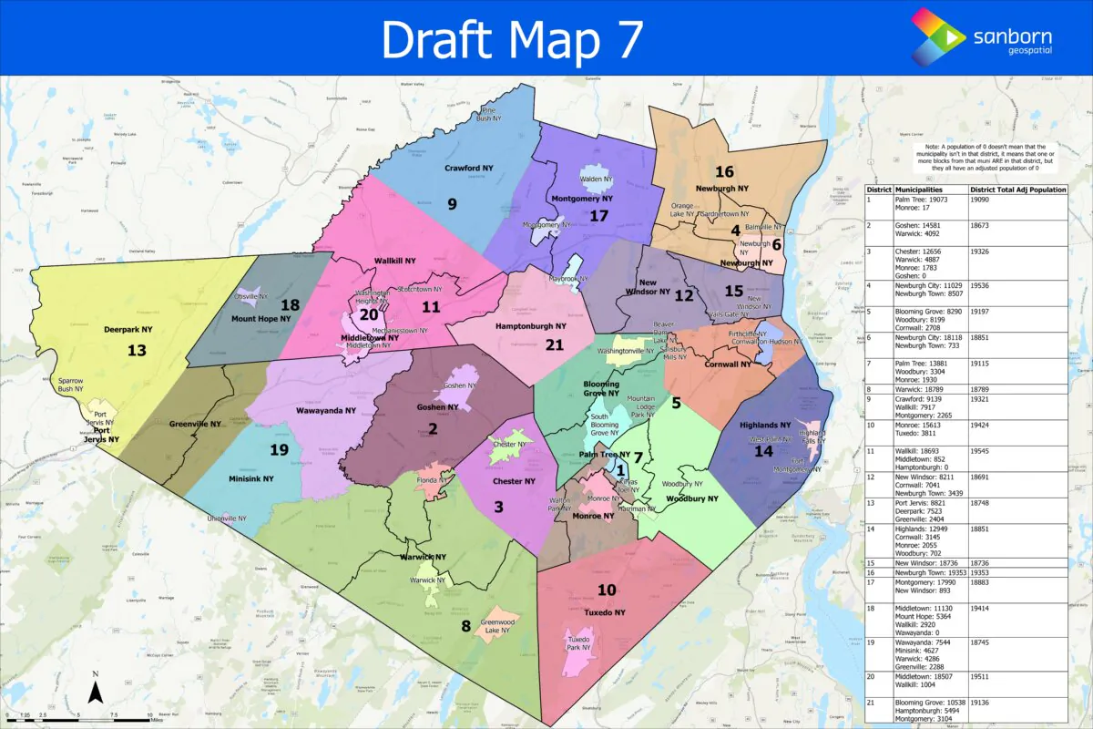 The draft Orange County legislative district map is set for a public hearing in Goshen, N.Y., on Aug. 27, 2024. (Orange County Website)