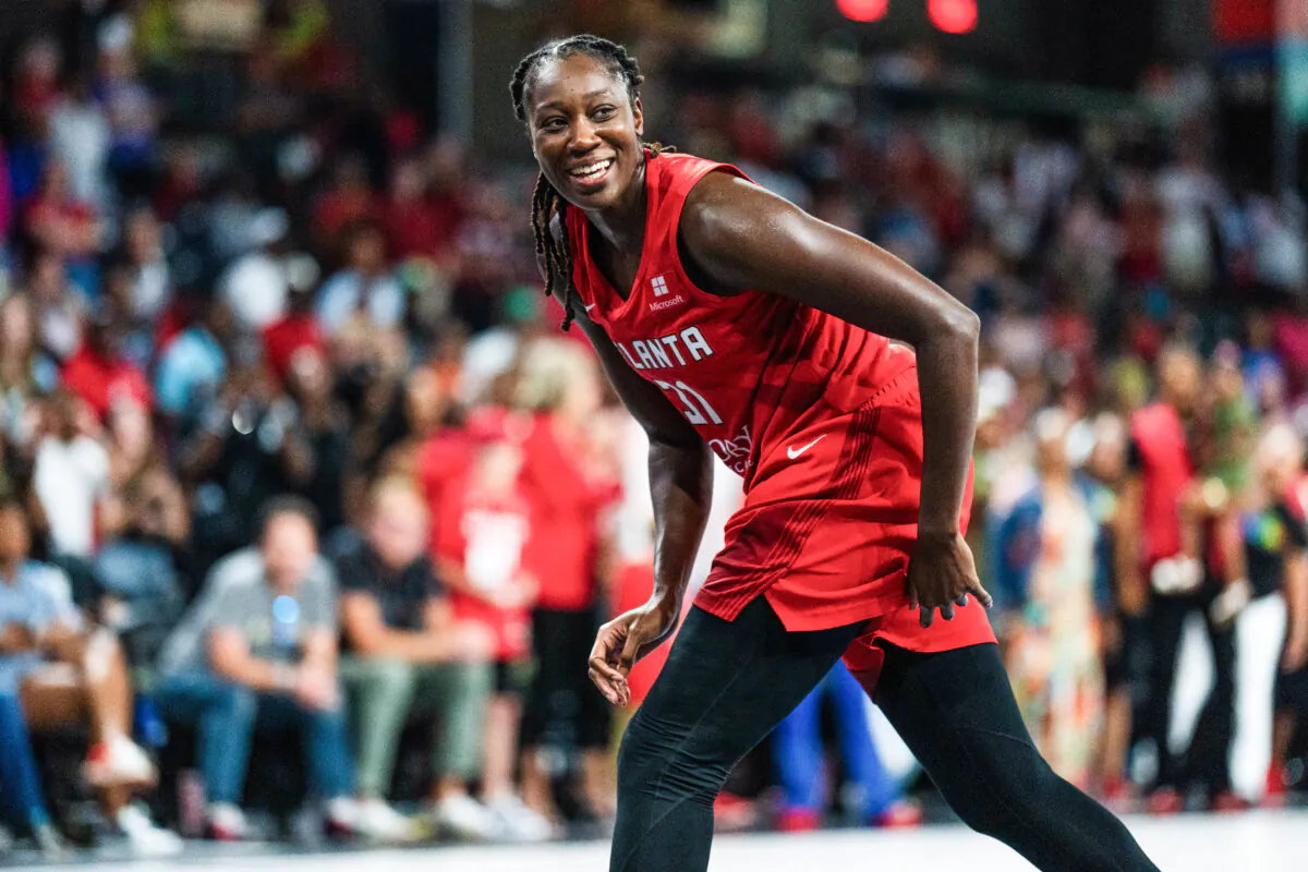 Tina Charles of the Atlanta Dream during a game against the Connecticut Sun in College Park, Ga., on Aug. 18, 2024. (Matthew Grimes Jr./Getty Images)