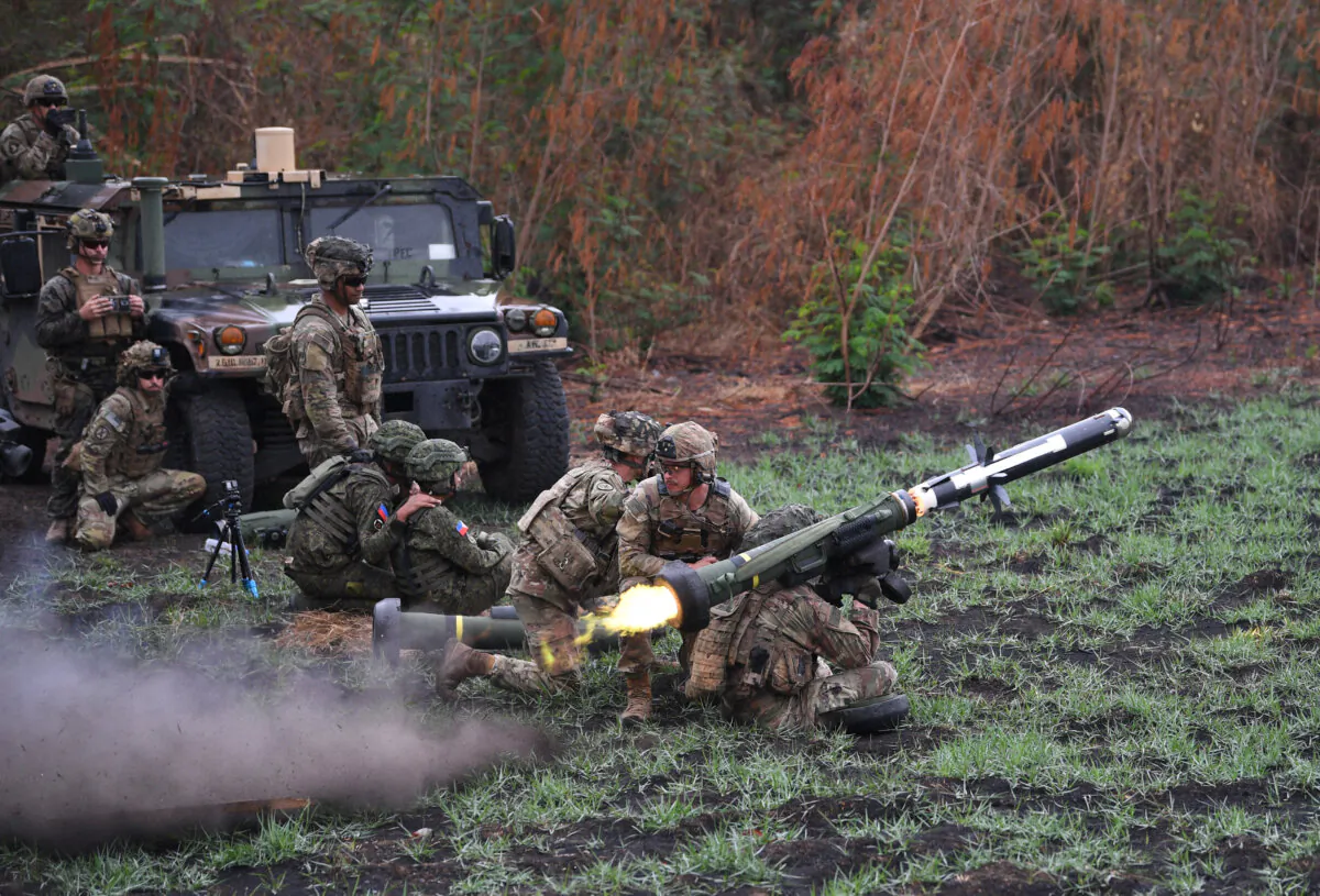 U.S. Army army soldiers take part in a live exercise as part of the U.S.–Philippines joint military exercise "Balikatan" at Fort Magsaysay in Sta. Rosa, Nueva Ecija, Philippines, on April 13, 2023. (Ted Aljibe/AFP via Getty Images)