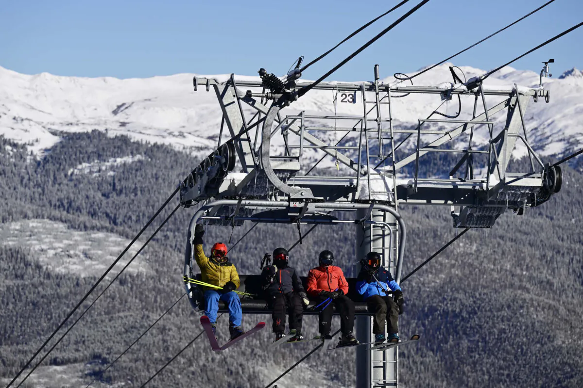 Skiers ride up the Montezuma Express lift at Keystone resort in Colorado on Oct. 28, 2022. (Andy Cross/The Denver Post/TNS) 