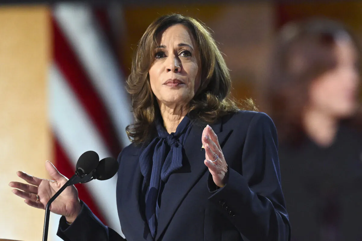 Democratic presidential candidate Vice President Kamala Harris speaks on the fourth and last day of the Democratic National Convention (DNC) at the United Center in Chicago on Aug. 22, 2024. (Saul Loeb/AFP via Getty Images)