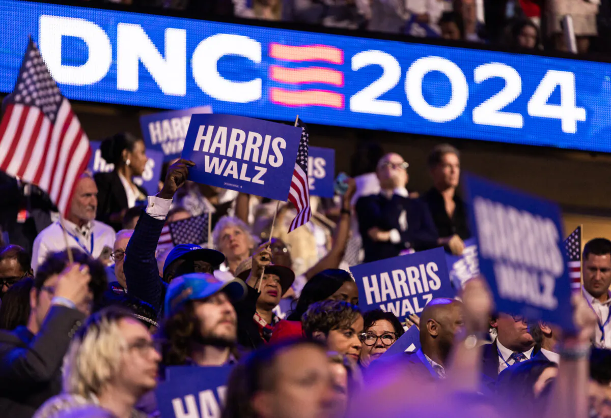 Democrats gather for the 2024 DNC held in Chicago, on Aug. 22, 2024. (John Fredricks /The Epoch Times)