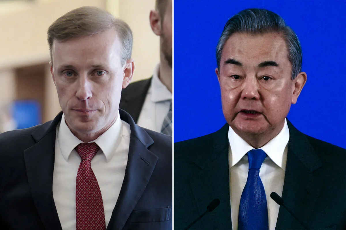 (Left) U.S. national security adviser Jake Sullivan in Davos, Switzerland, on Jan. 16, 2024; (Right) Chinese Foreign Minister Wang Yi in Beijing on Jan. 9, 2024. (AP Photo)