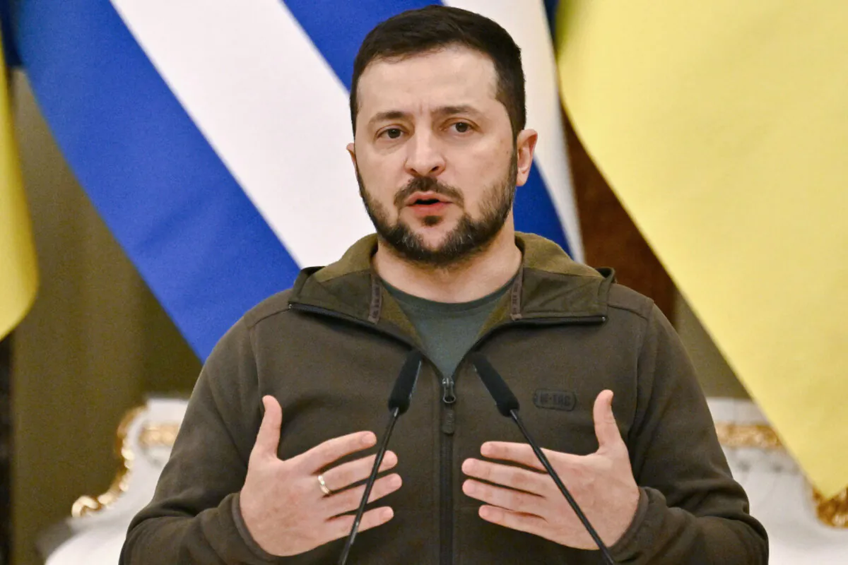Ukraine's President Volodymyr Zelenskyy speaks during a news conference with Greece's president at the Mariinskiy palace in Kyiv on Nov. 3, 2022. (GENYA SAVILOV/AFP via Getty Images)