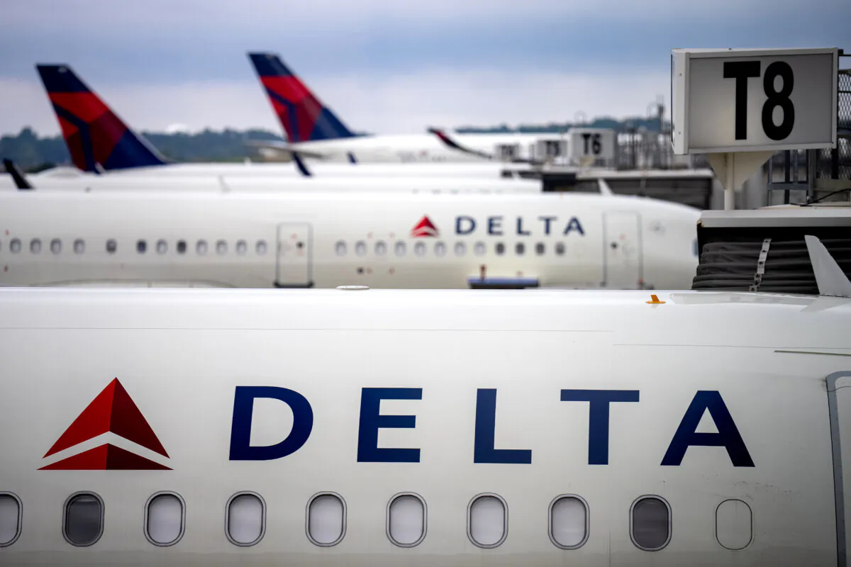 Delta Airlines planes are parked at Hartsfield-Jackson Atlanta International Airport in Georgia, on June 28, 2024. (Andrew Harnik/Getty Images)