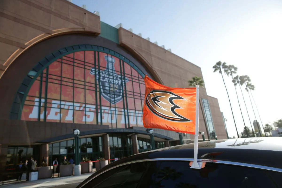 Honda Center, home of the NHL's Anaheim Ducks, is seen before Game 1 of a first-round Stanley Cup playoff series against the Dallas Stars in Anaheim, Calif., on April 16, 2014. (Jae C. Hong/AP Photo)