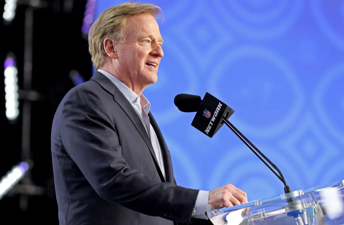 NFL Commissioner Roger Goodell announces a pick during the first round of the NFL Draft in Las Vegas on April 28, 2022. (Gregory Payan/AP Photo)