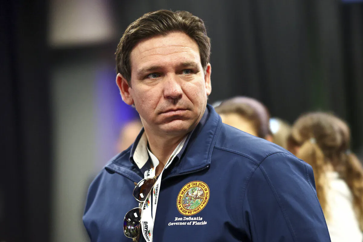 Florida Gov. Ron DeSantis attends the drivers meeting prior to the NASCAR Cup Series Daytona 500 at Daytona International Speedway in Daytona Beach, Fla., on Feb. 19, 2024. (Jared C. Tilton/Getty Images)
