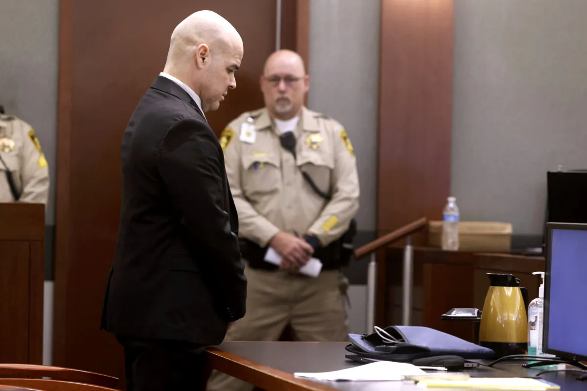 Robert Telles reacts to the guilty verdict in his murder trial at the Regional Justice Center in Las Vegas on Aug. 28, 2024. (K.M. Cannon/Las Vegas Review-Journal via AP, Pool)