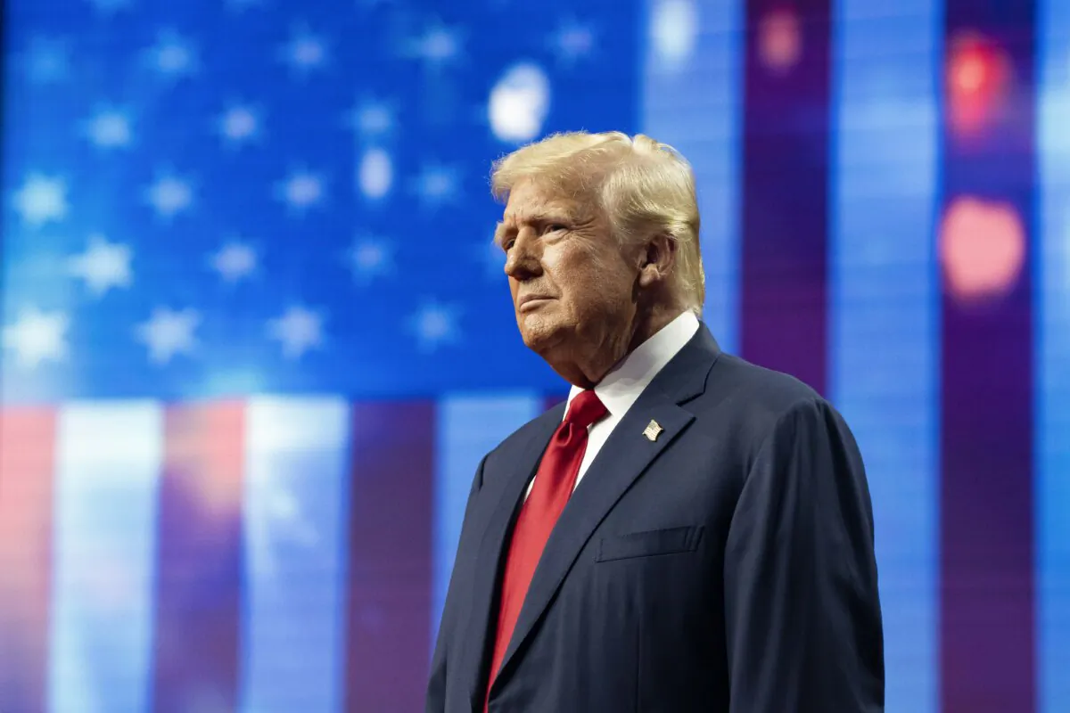 Republican presidential nominee, former U.S. President Donald Trump takes the stage during a campaign rally at Desert Diamond Arena in Glendale, Ariz., on Aug. 23, 2024. (Rebecca Noble/Getty Images)