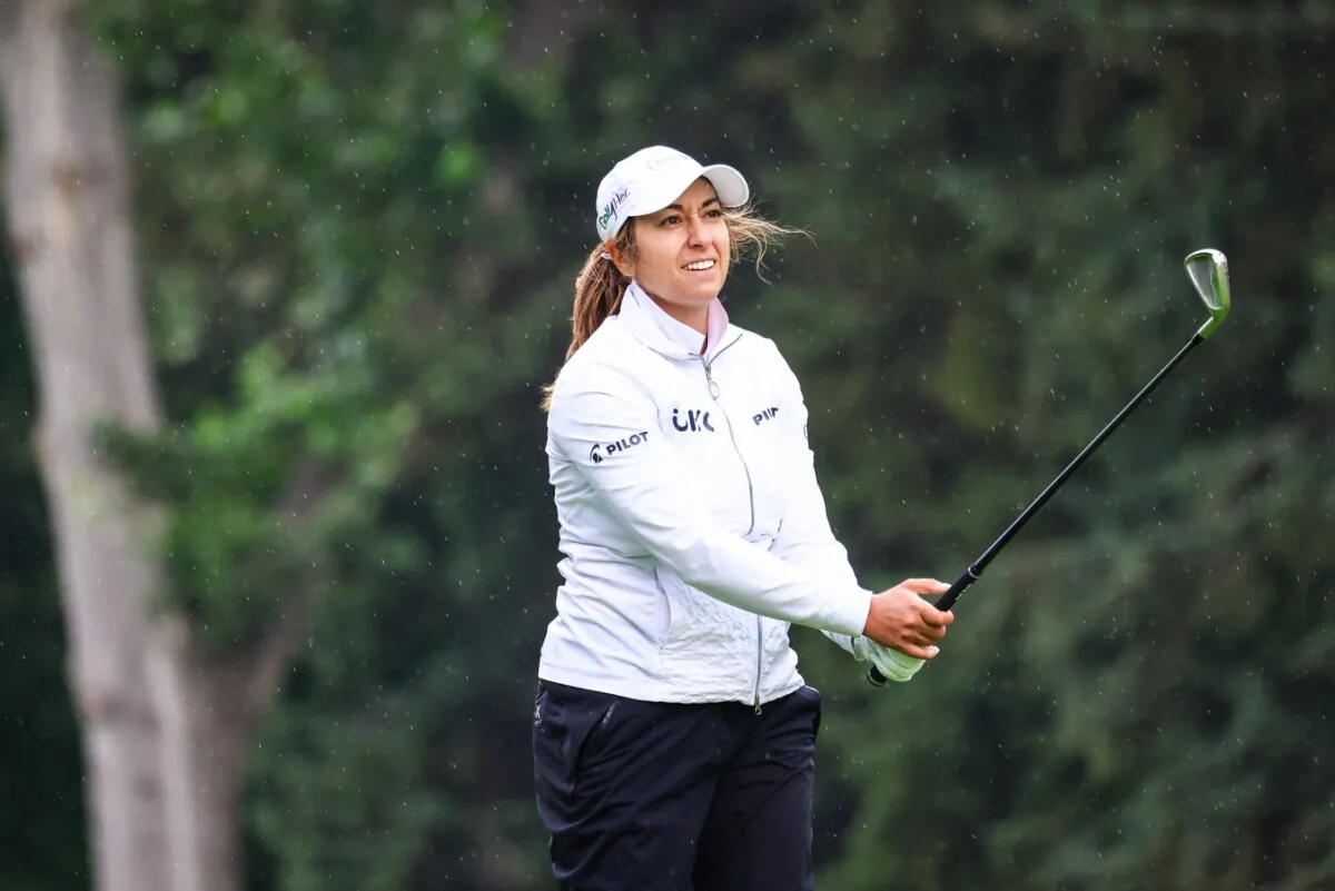 Marina Alex plays the 10th hole during the first round of the CPKC Women's Open in Calgary, Canada, on July 25, 2024. (Sergei Belski/USA TODAY via Field Level Media)