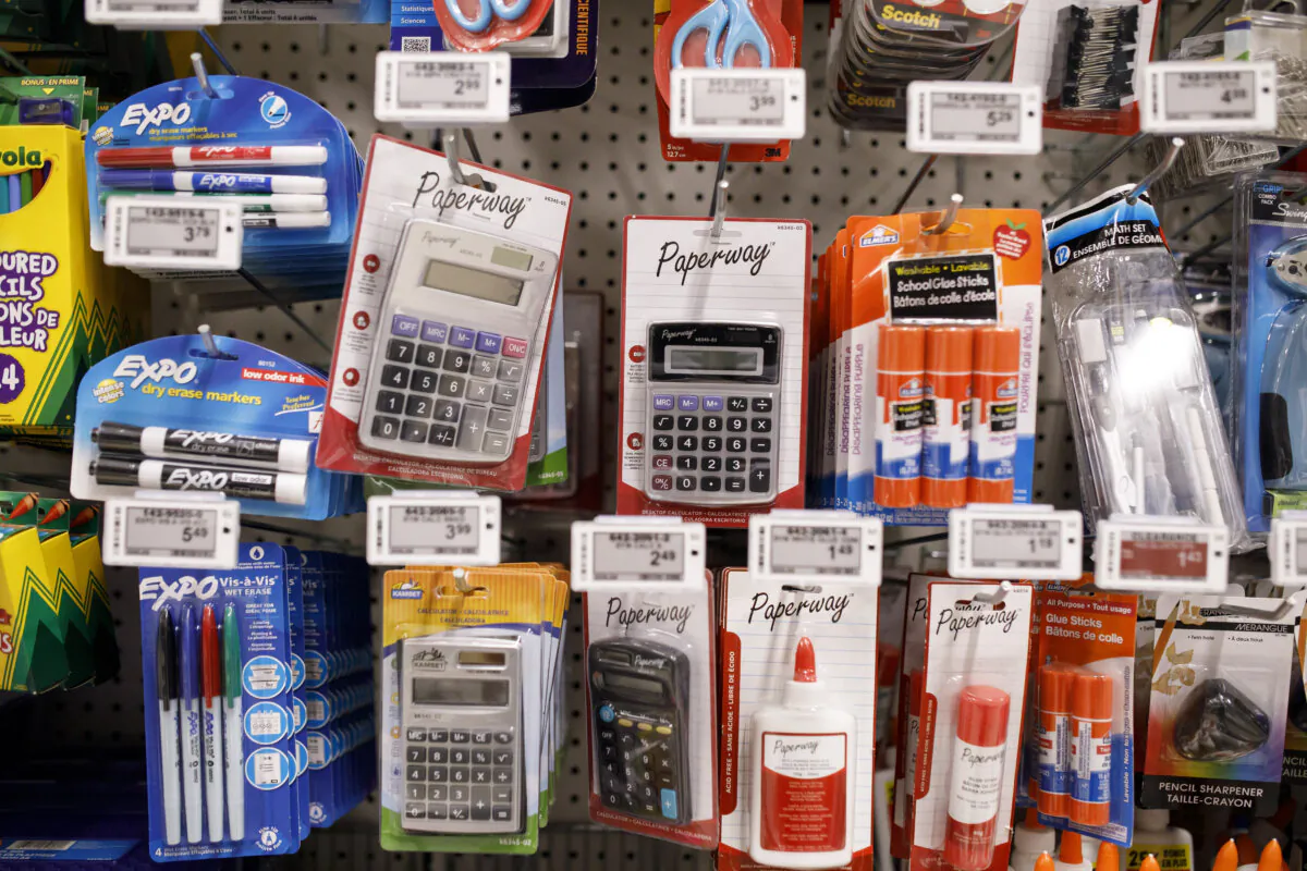 Back to school supplies in a shop in Toronto, on Aug. 18, 2021. (The Canadian Press/Cole Burston)