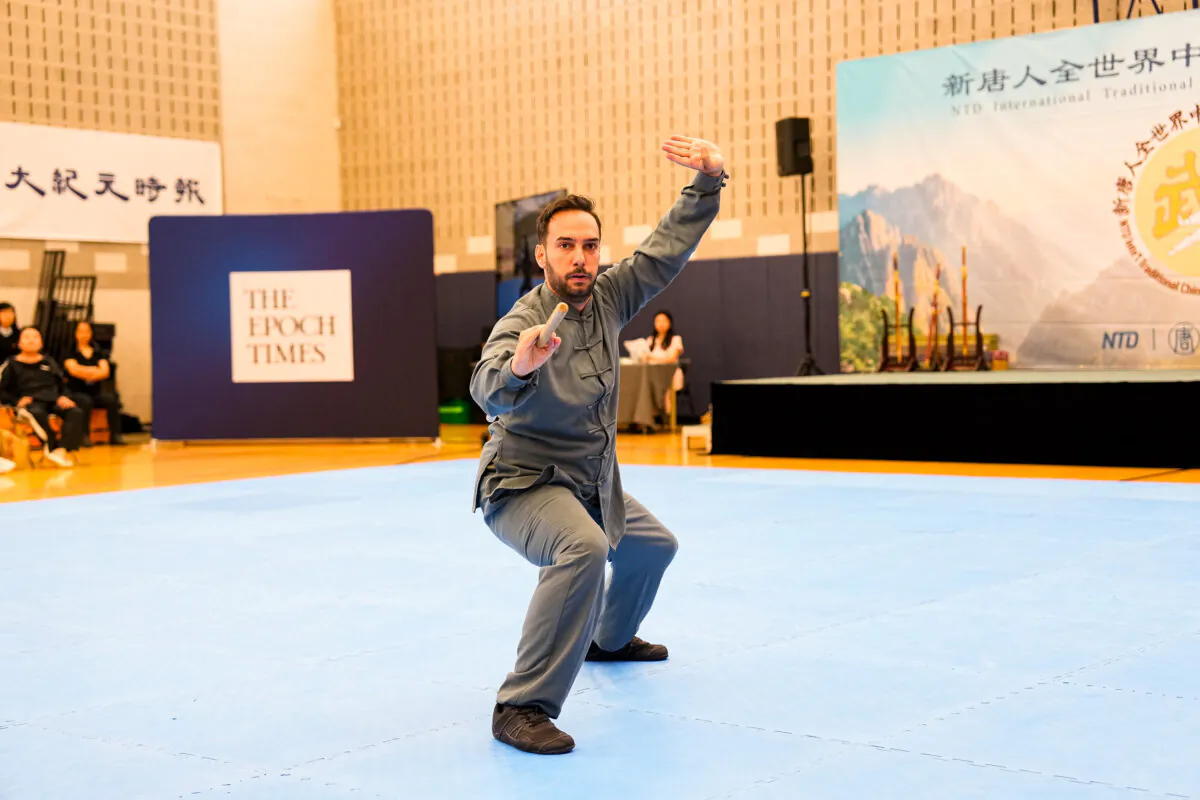 Chris Chappell participates in the NTD International Traditional Chinese Martial Arts Competition preliminary round in Waldick, New Jersey, on Aug. 31, 2024. (Larry Dye/The Epoch Times)