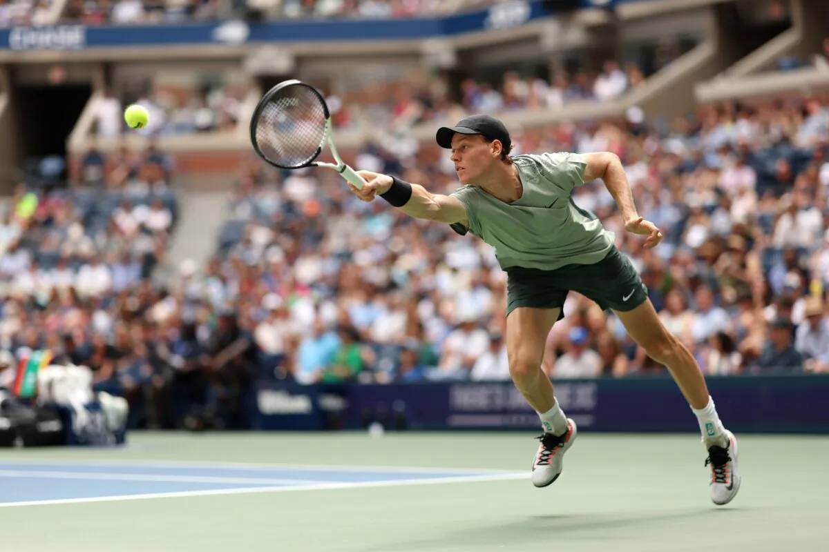 Jannik Sinner of Italy returns a shot against Christopher O'Connell of Australia during their Men's Singles Third Round match on Day Six of the 2024 US Open in New York City on Aug. 31, 2024. (Mike Stobe/Getty Images)
