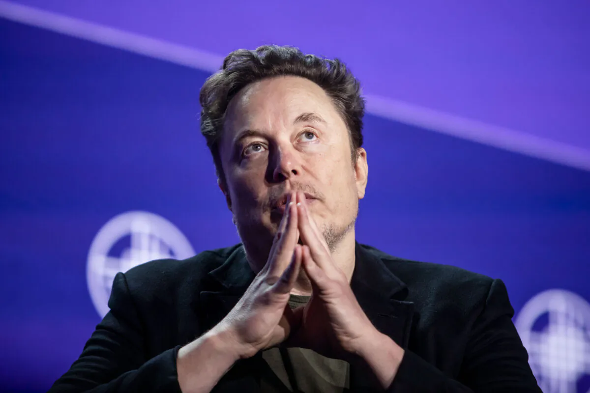 Elon Musk speaks at an AI conference in Beverly Hills, Calif., on May 6, 2024. (Apu Gomes/Getty Images)
