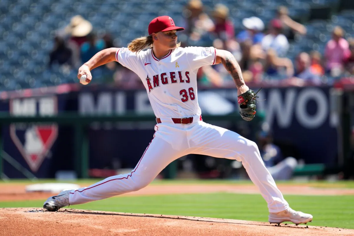 Los Angeles Angels pitcher Caden Dana works during his major-league debut against the Seattle Mariners in Anaheim, Calif., on Sept. 1, 2024. (Ashley Landis/AP Photo)