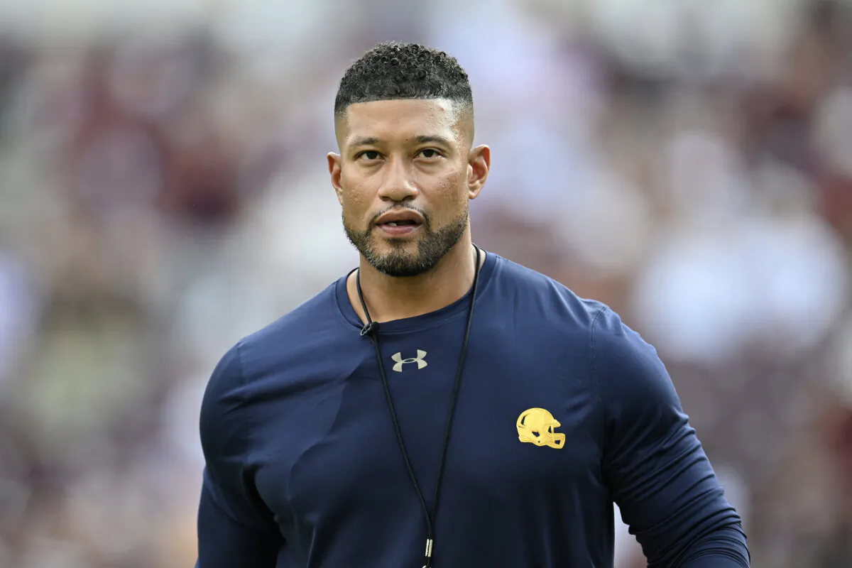 Head coach Marcus Freeman of the Notre Dame Fighting Irish looks on prior to the game against the Texas A&M Aggies Kyle Field in College Station, Texas, on Aug. 31, 2024. (Jack Gorman/Getty Images)