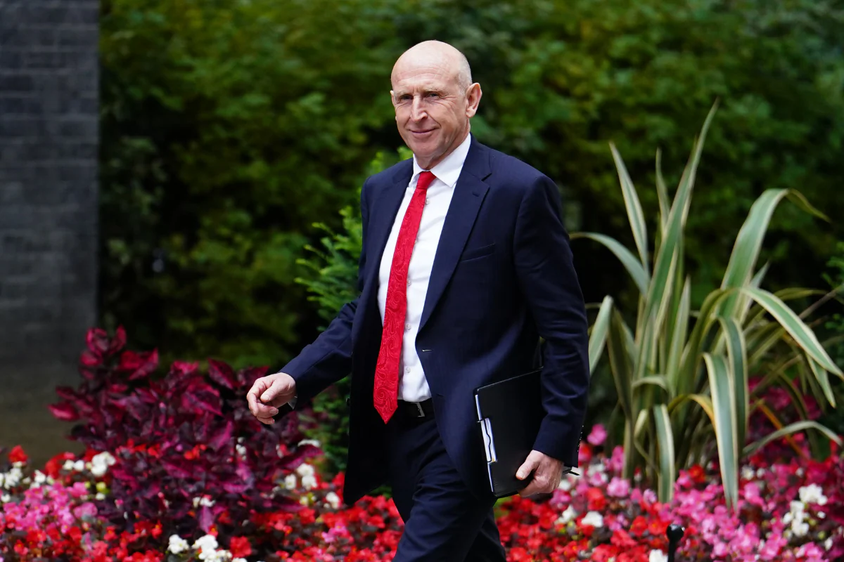Defence Secretary John Healey arrives in Downing Street, in London, on Sept. 3, 2024. (Jordan Pettitt/PA Wire)