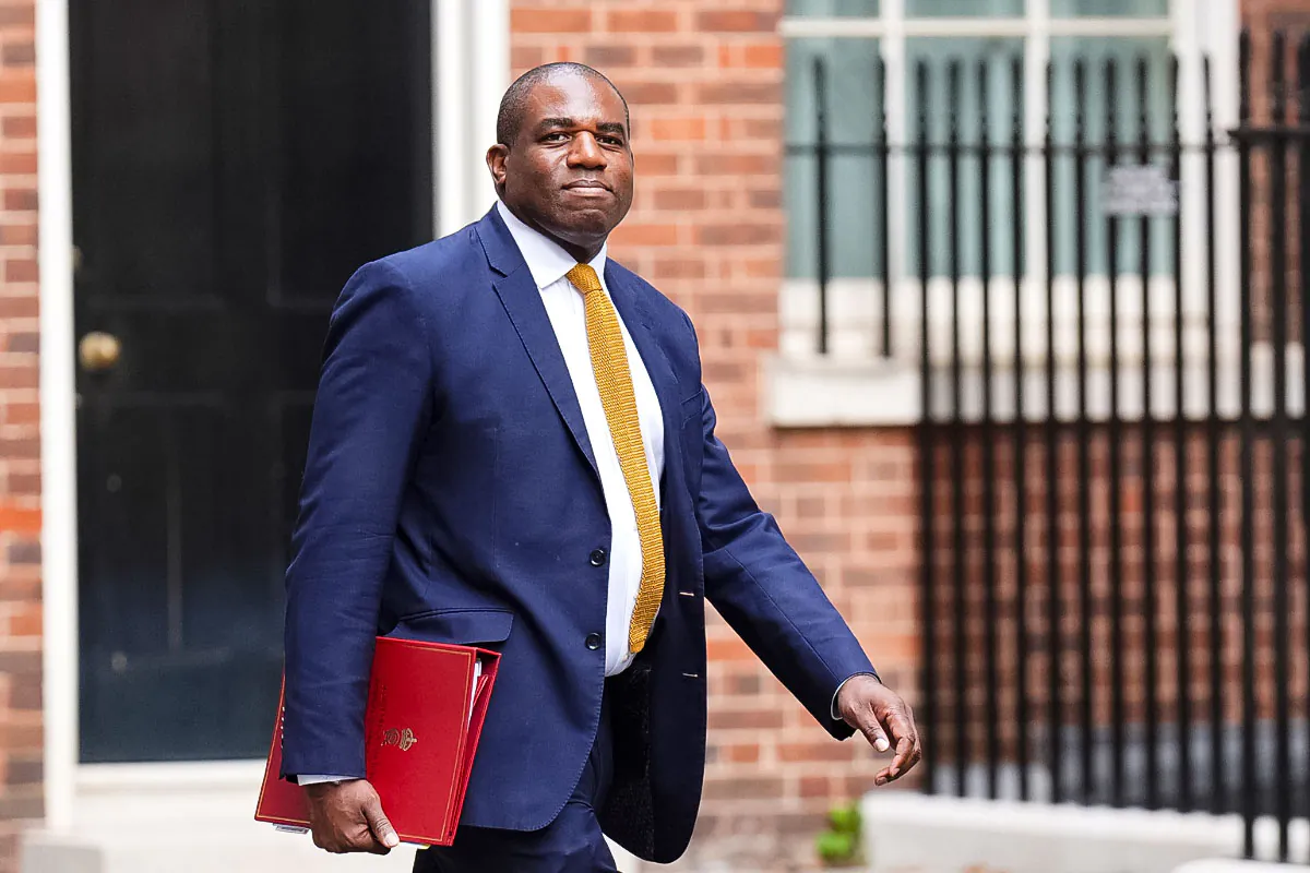 Foreign Secretary David Lammy arrives at Downing Street in London, on Aug. 6, 2024. (James Manning/PA)