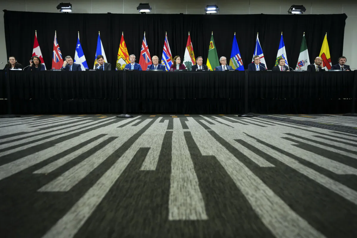Canada's premiers hold a press conference following a meeting in Ottawa on Feb. 7, 2023. (The Canadian Press/Sean Kilpatrick)