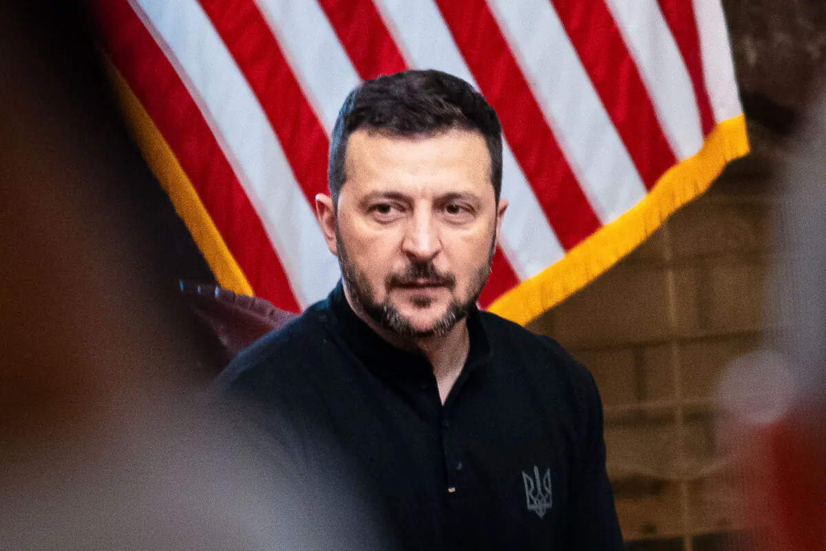 Ukrainian President Volodymyr Zelenskyy during a meeting with House Speaker Mike Johnson (R-La.) in Washington on July 10, 2024. (Madalina Vasiliu/The Epoch Times)