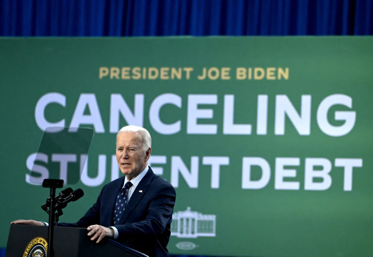 President Joe Biden speaks about student loan relief at Madison College in Madison, Wis., on April 8, 2024. (Andrew Caballero-Reynolds/AFP via Getty Images)