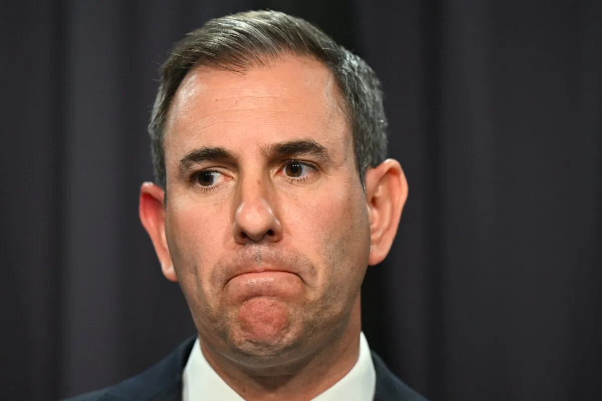Australian Treasurer Jim Chalmers speaks to the media during a press conference at Parliament House in Canberra, Australia on Sept. 4, 2024. (AAP Image/Lukas Coch) 