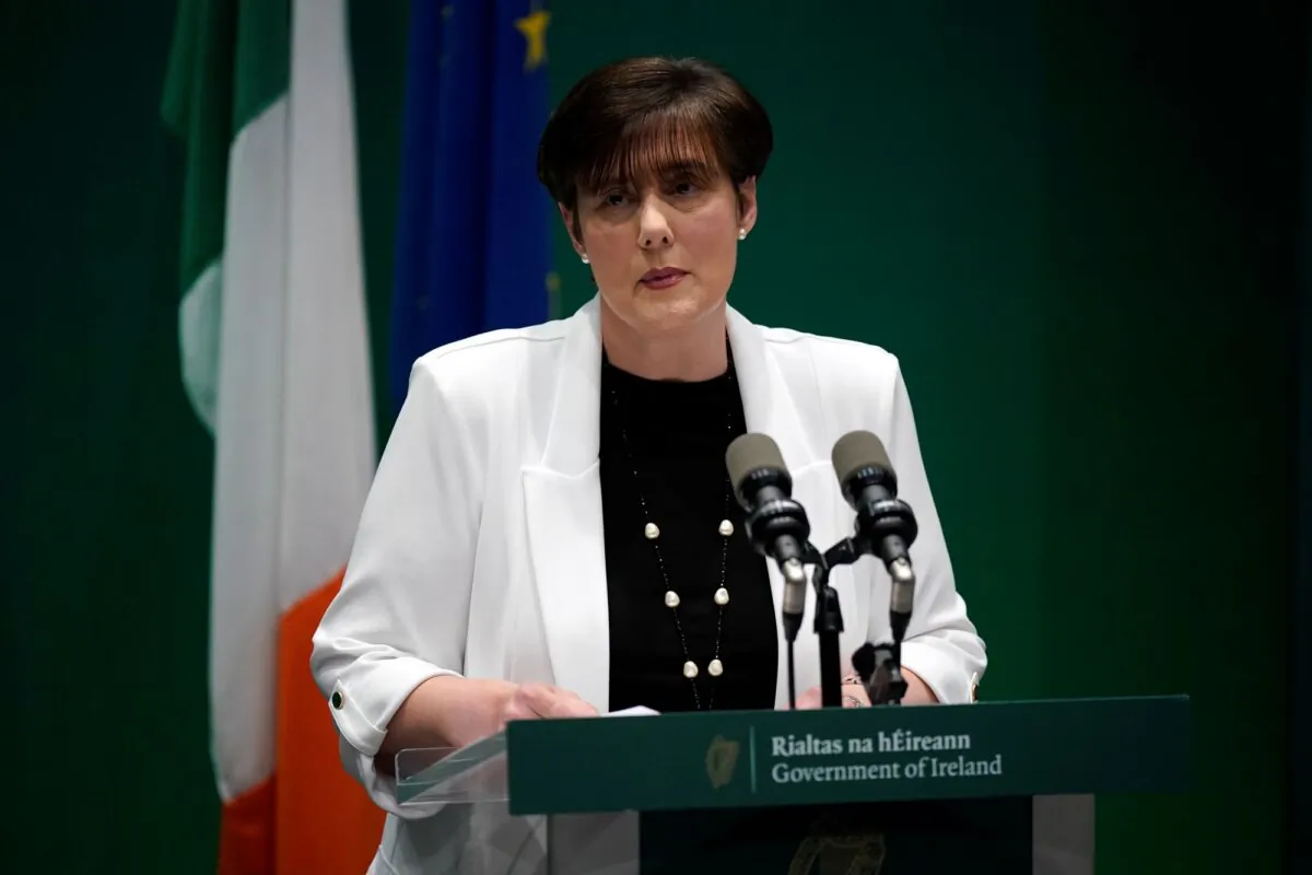 Irish Education Minister Norma Foley speaks about the Irish schools abuse report, in the Government Buildings, Dublin, Republic of Ireland, on Sep. 3, 2024. (Niall Carson/PA)