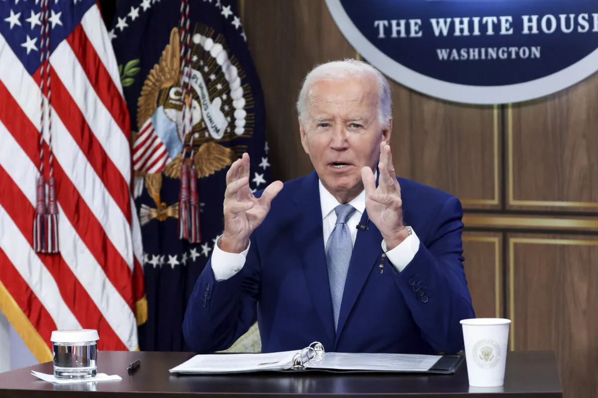 President Joe Biden speaks during an event at the South Court Auditorium at the Eisenhower Executive Building of the White House, Washington, DC, on Sept. 3, 2024. (Alex Wong/Getty Images)