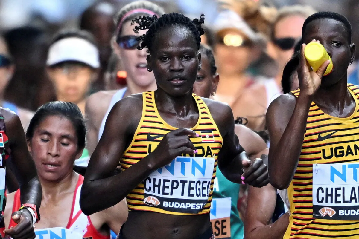 Uganda's Rebecca Cheptegei competes in the women's marathon final at the World Athletics Championship in Budapest, Hungary, on Aug. 26, 2023. (Dylan Martinez/Reuters)