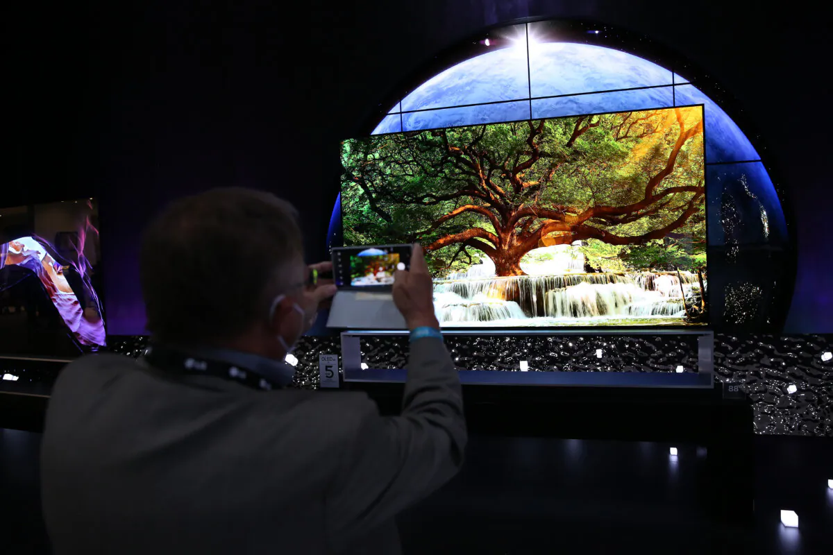 An LG Signature OLED 8K television is displayed at the IFA 2022 consumer electronics trade fair in Berlin on Sept. 1, 2022. (Adam Berry/Getty Images)
