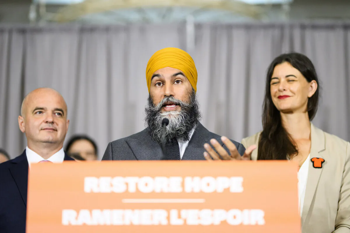 NDP Leader Jagmeet Singh gives remarks during a press conference in Toronto on Sept. 5, 2024. (Christopher Katsarov/The Canadian Press)