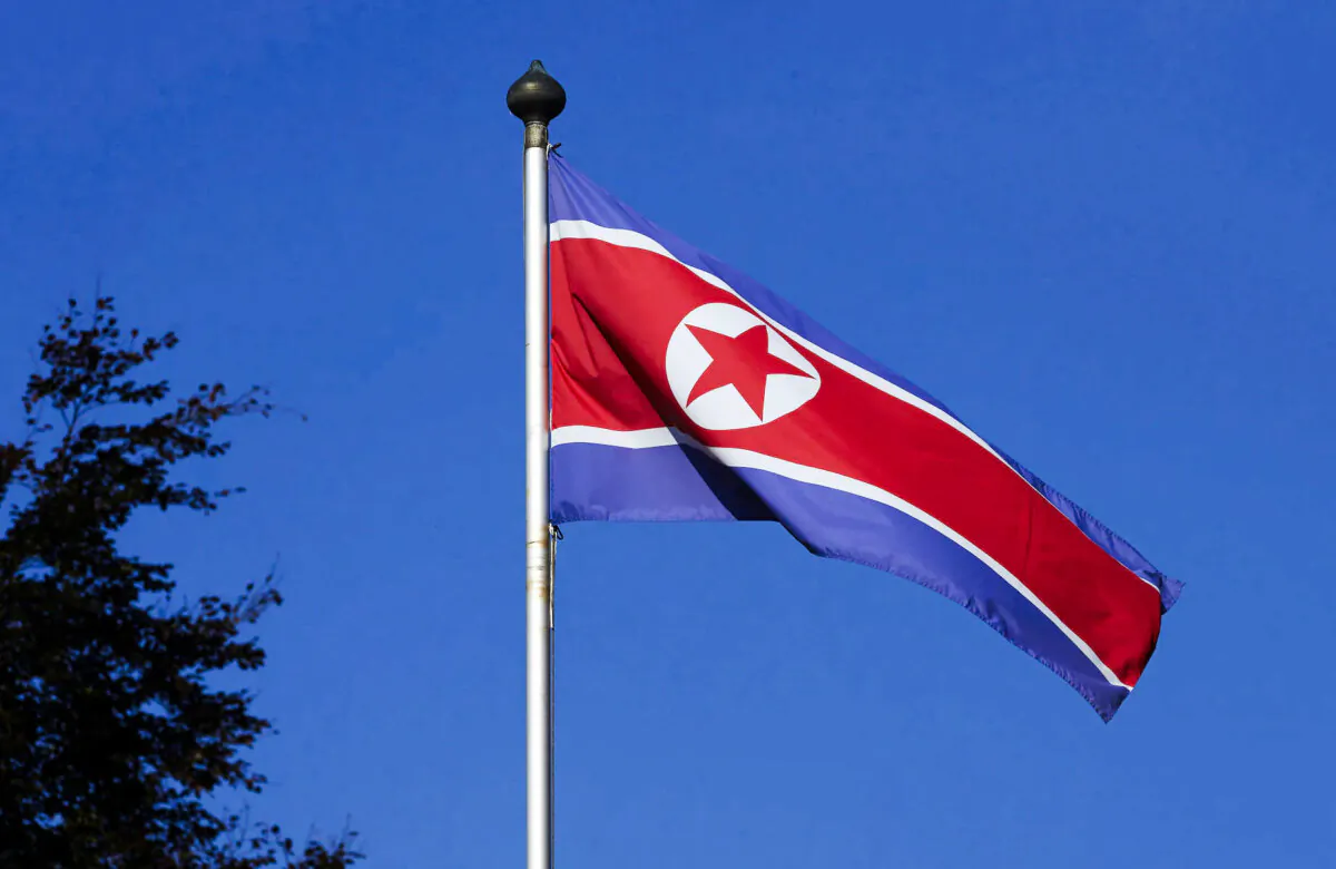 A North Korean flag flies on a mast at the Permanent Mission of North Korea in Geneva, on Oct. 2, 2014. (Denis Balibouse/Reuters)