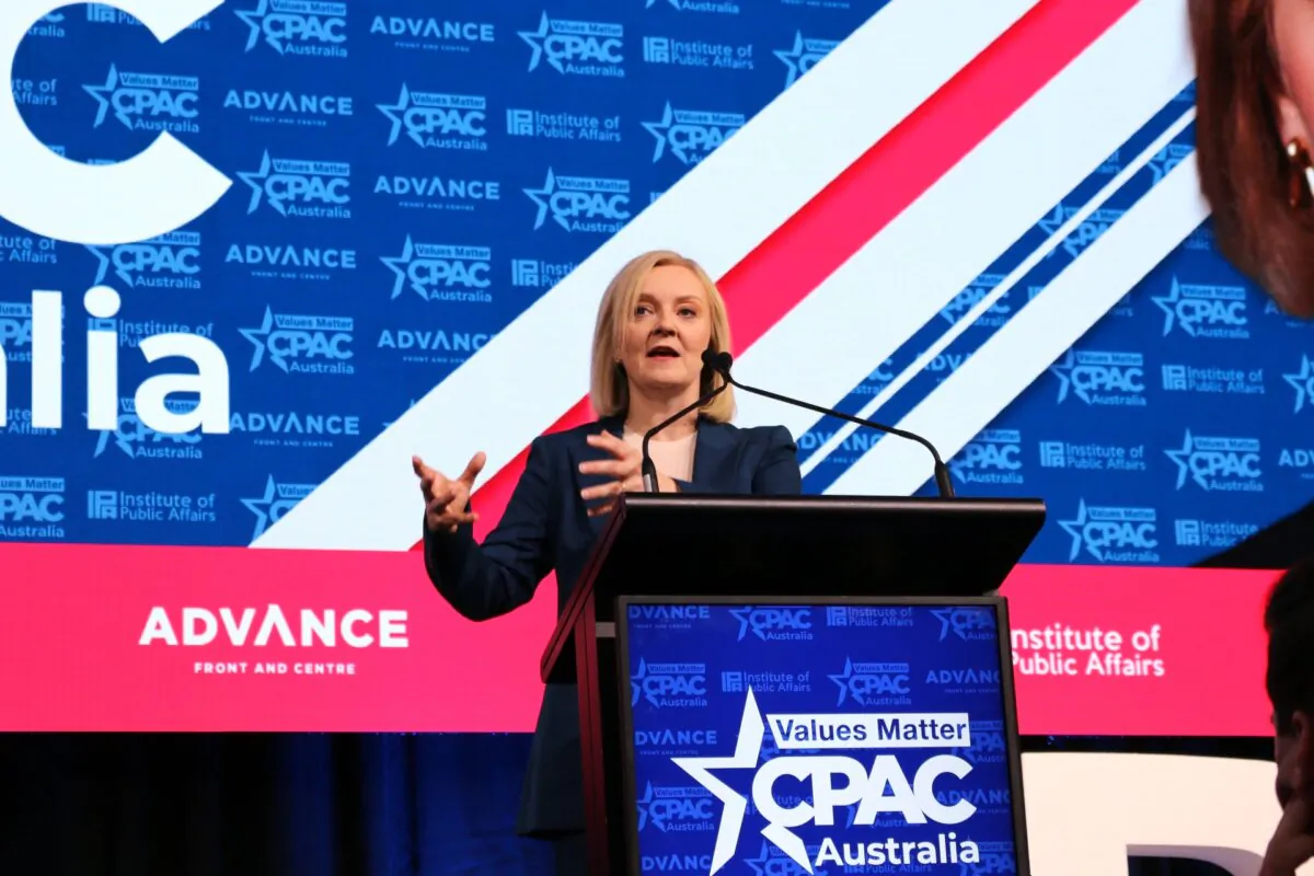 Former UK Prime Minister Liz Truss speaks at CPAC Australia in Brisbane, Australia, on Oct. 5, 2024. (Melanie Sun/The Epoch Times)
