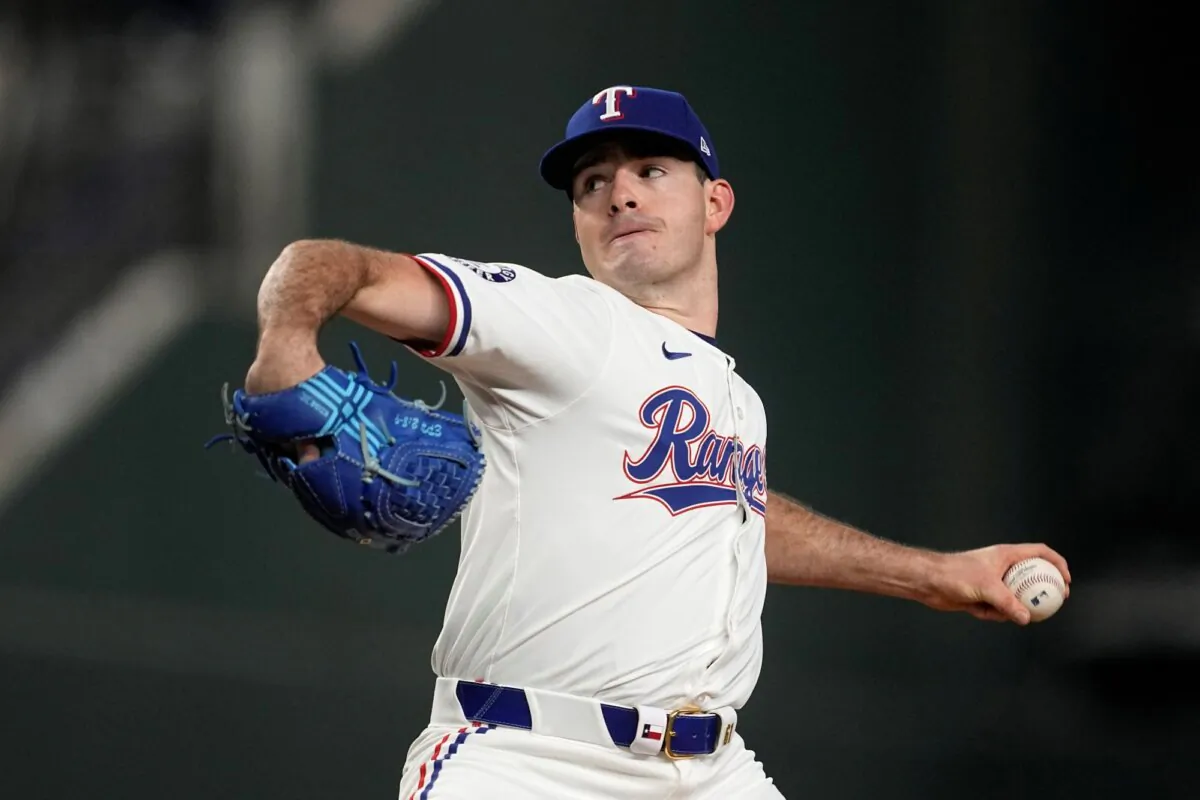 Texas Rangers starting pitcher Cody Bradford throws against the Los Angeles Angels in Arlington, Texas, on Sept. 5, 2024. (Tony Gutierrez/AP Photo)