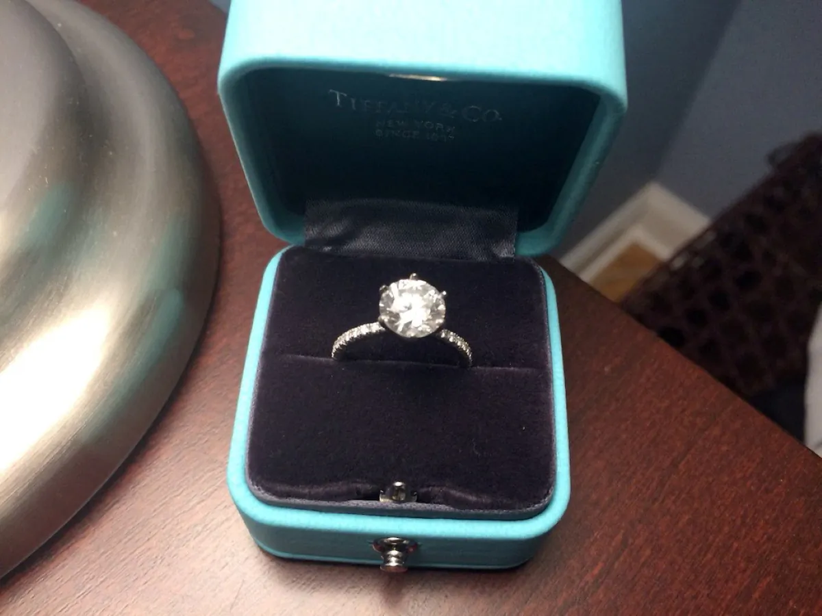 A $70,000-plus Tiffany engagement ring at the center of a court battle before the Massachusetts Supreme Judicial Court in Boston is seen in an undated photograph. (Caroline Settino/Handout via Reuters)