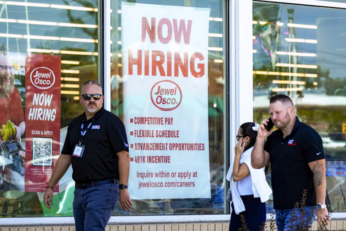A hiring sign is displayed at a grocery store in Deerfield, Ill., on July 25, 2024. (Nam Y. Huh, File/AP Photo)