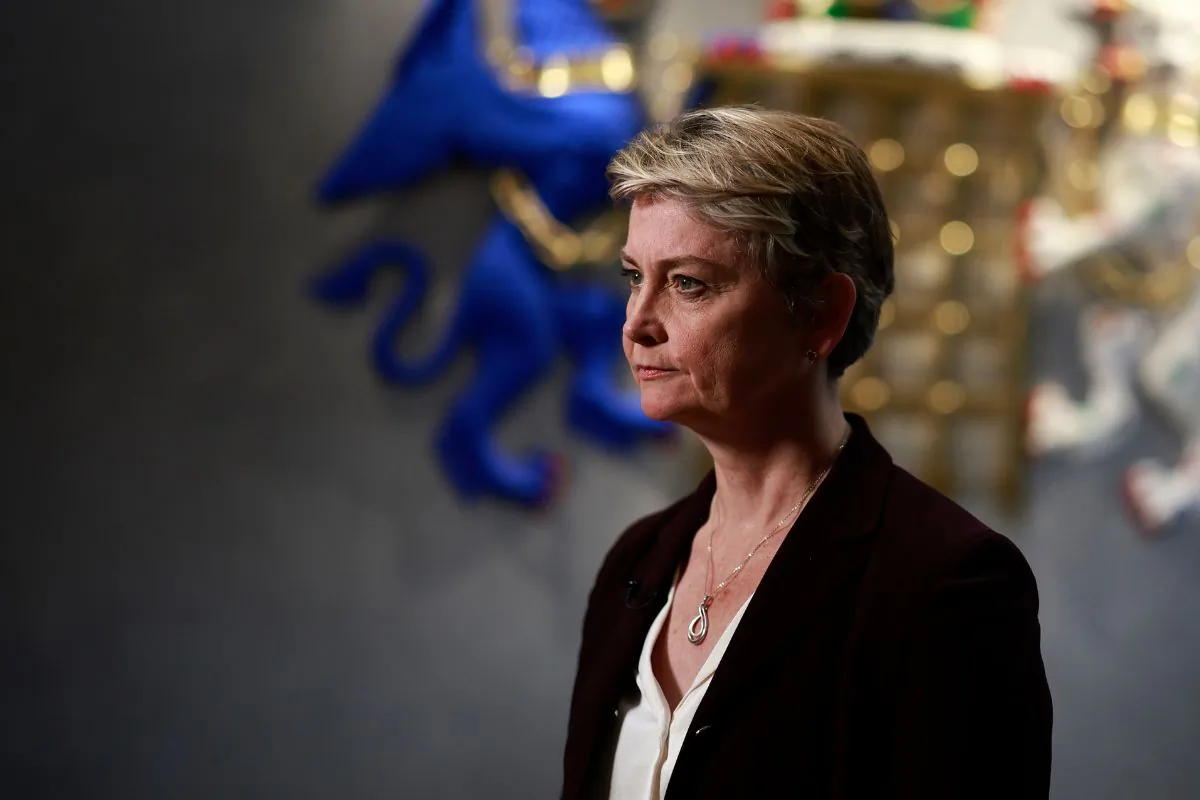Home Secretary Yvette Cooper at the National Crime Agency headquarters in London, England, on Sept. 6, 2024. (Benjamin Cremel/PA Wire)