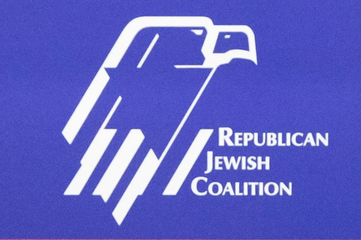 The logo of the Republican Jewish Coalition on a podium in Las Vegas, Nev., on Sept. 5, 2024. (The Epoch Times)