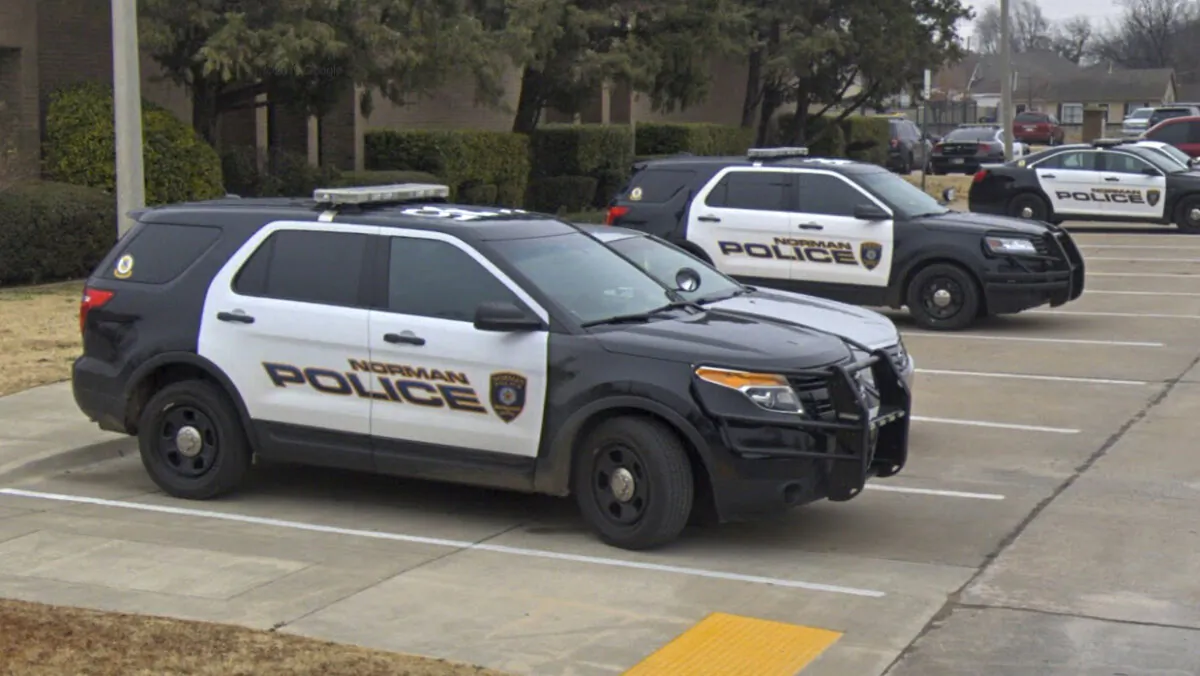 Police cars in Norman, Okla., in January 2019. (Google Street View/Screenshot via The Epoch Times)