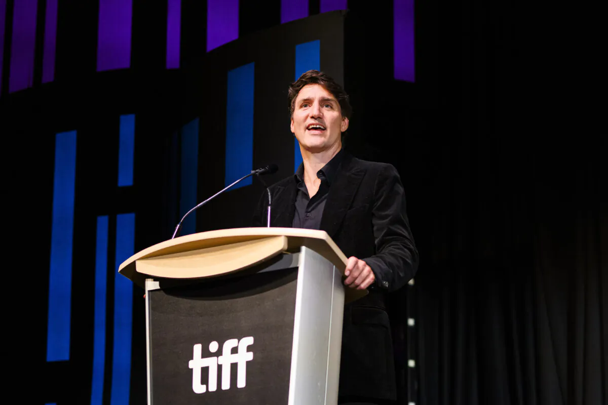 Prime Minister Justin Trudeau gives remarks ahead of the screening of the opening film “Nutcrackers”, at the 2024 Toronto International Film Festival in Toronto, Sept. 5, 2024. (The Canadian Press/Christopher Katsarov) 