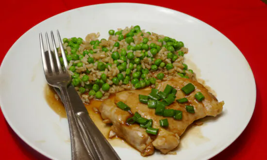 Japanese Style Butter Shoyu Chicken With Rice and Peas