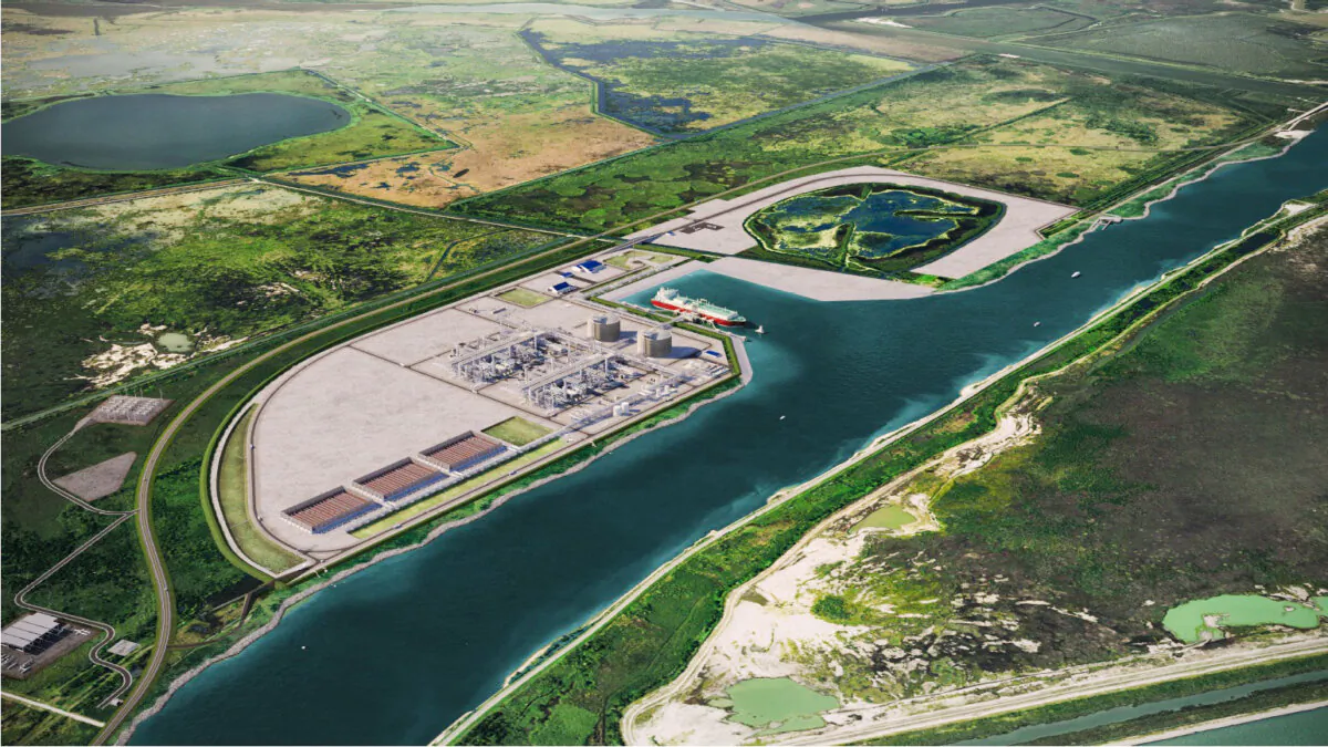 California-based Sempra Infrastructure's computer rendition of the Port Arthur LNG facility in Southeast Texas. (Courtesy of Sempra Infrastructure)