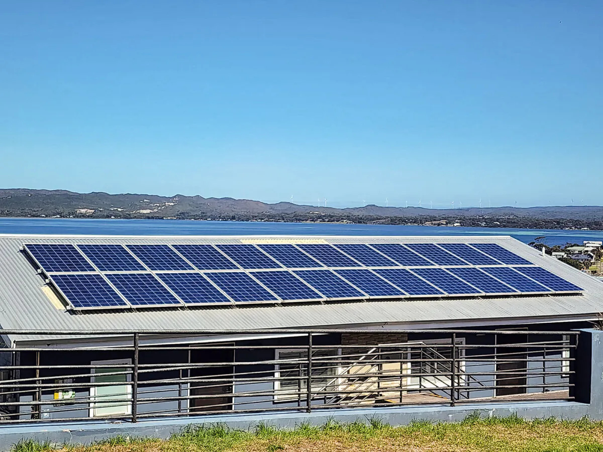Solar panels are seen on a roof in Albany, Western Australia, on March 29, 2024. (Susan Mortimer/The Epoch Times)