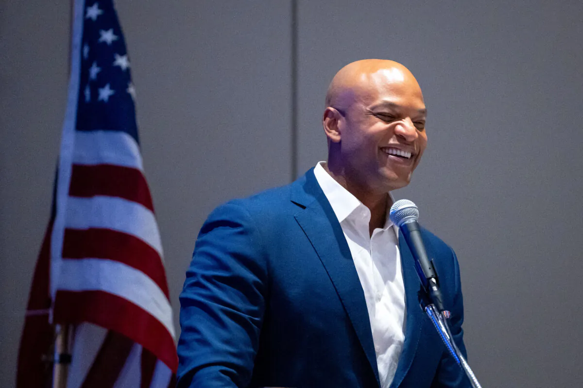 Maryland Gov. Wes Moore speaks during the Veterans and Military Council meeting at Hyatt Regency McCormick Place during the last day of the Democratic National Convention (DNC) in Chicago on Aug. 22, 2024. (Madalina Vasiliu/The Epoch Times)