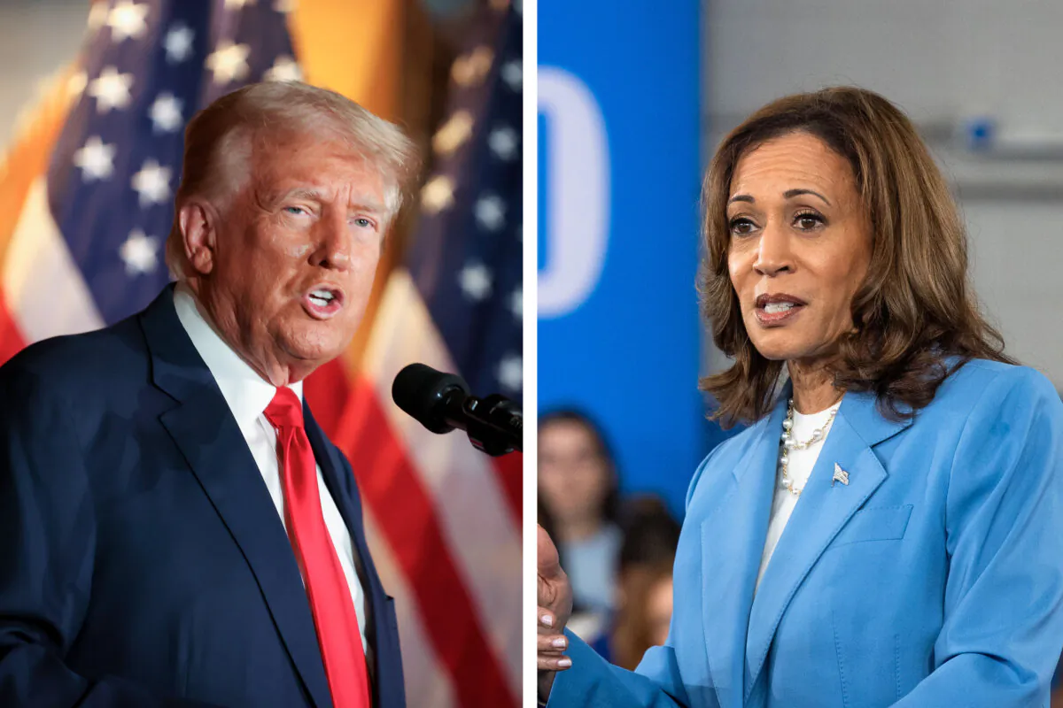 (L) Republican Presidential candidate, former president, Donald Trump speaks at II Toro E La Capra in Las Vegas, Nev., on Aug. 23, 2024. (R) Democratic presidential candidate, Vice President Kamala Harris speaks on her policy platform in Raleigh, N.C., on Aug. 16, 2024. (Ian Maule/Getty Images; Grant Baldwin/Getty Images)