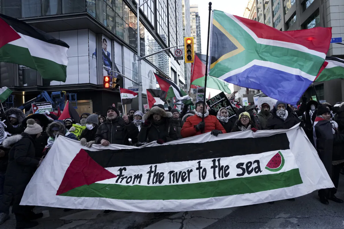 Pro-Palestinian protesters march in a rally in Toronto on Jan. 14, 2024. (The Canadian Press/Arlyn McAdorey)