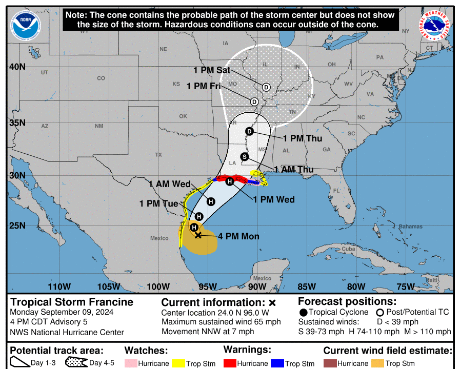 Hurricane Warning Issued for Louisiana Gulf Coast as Tropical Storm